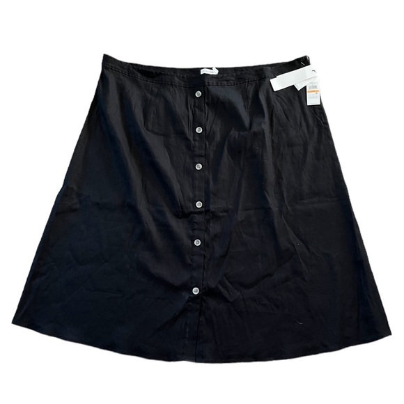 Calvin Klein Dresses & Skirts - New Calvin Klein Womens Black Button Front Midi Black Linen Blend Skirt Size 24W